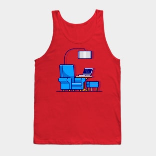 Sofa, Corner Table And Laptop Cartoon Tank Top